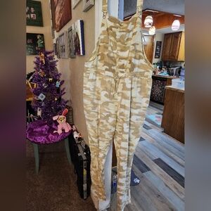 New York & Company Tan Camouflage Jumpsuit